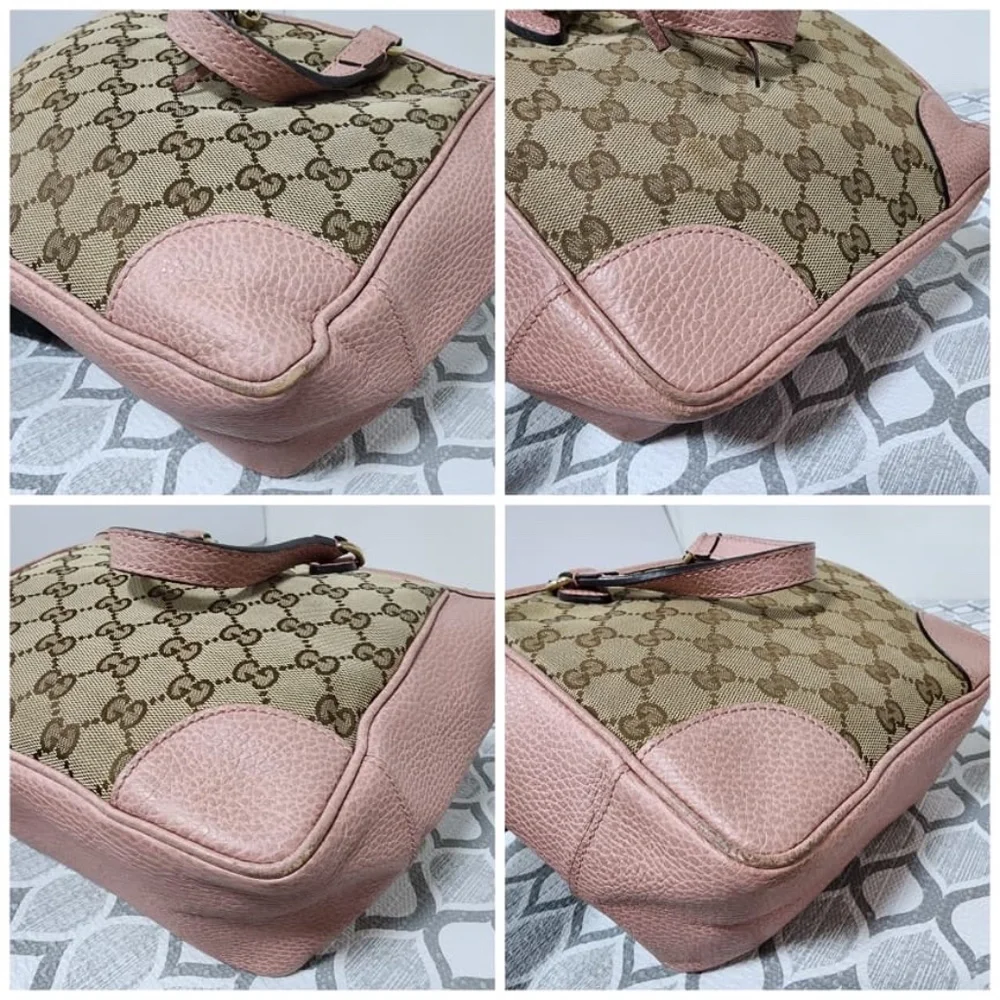 Authentic Gucci Small GG Canvas Bree satchel Bag Beige/Pink